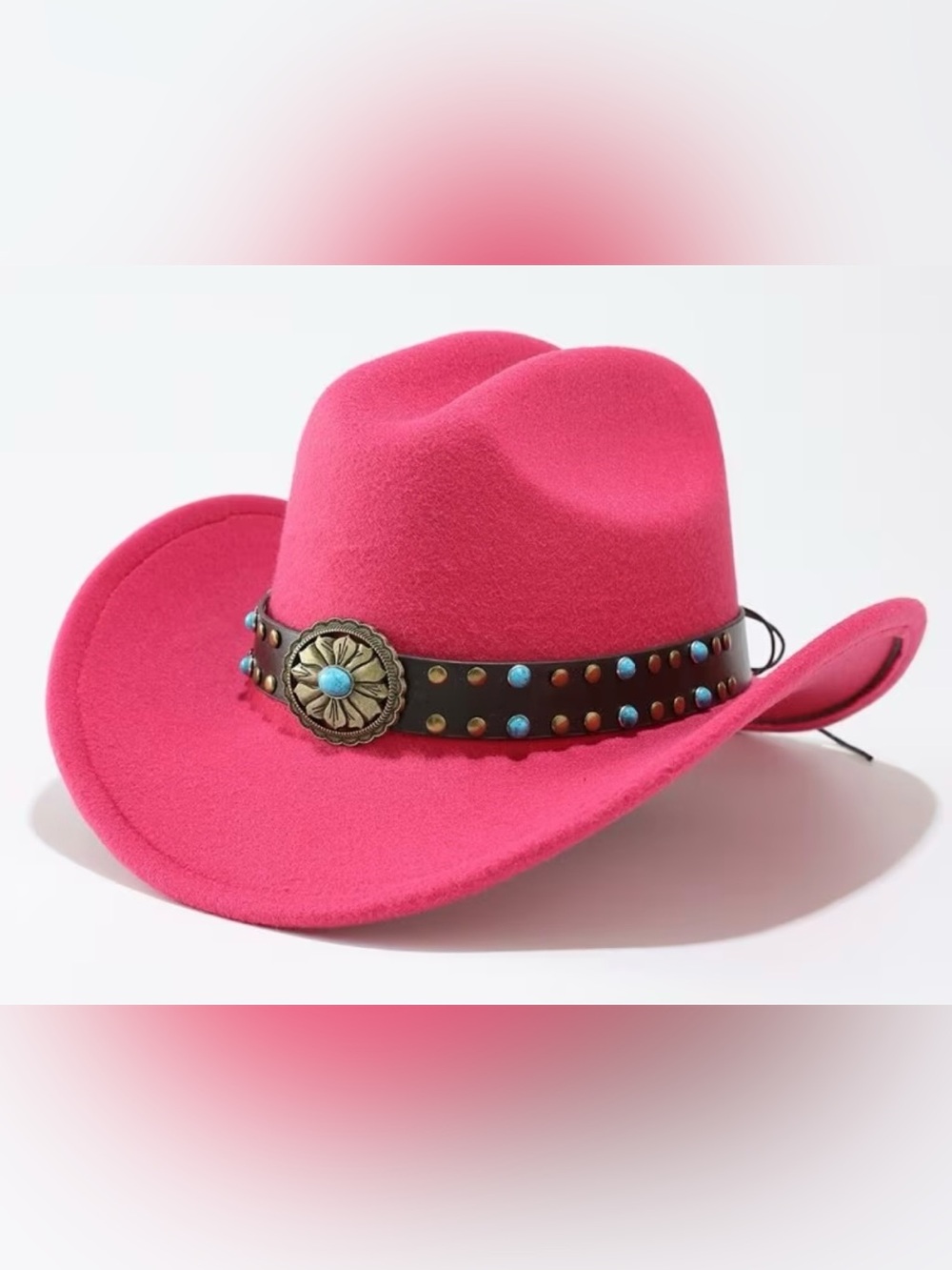 Stylish Pink Western Felt Cowboy Hat with Studded Leather Band
